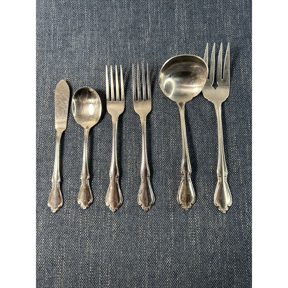 Oneida Deluxe Chateau set of 6 Forks Soup Butter Ladle stainless flatware